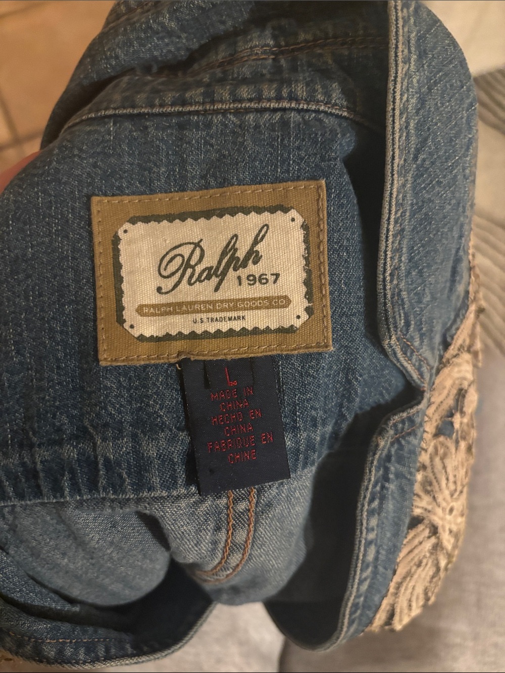 Ralph Lauren Blue Denim Jacket with Cream Lace Applique - Picture 3 of 3